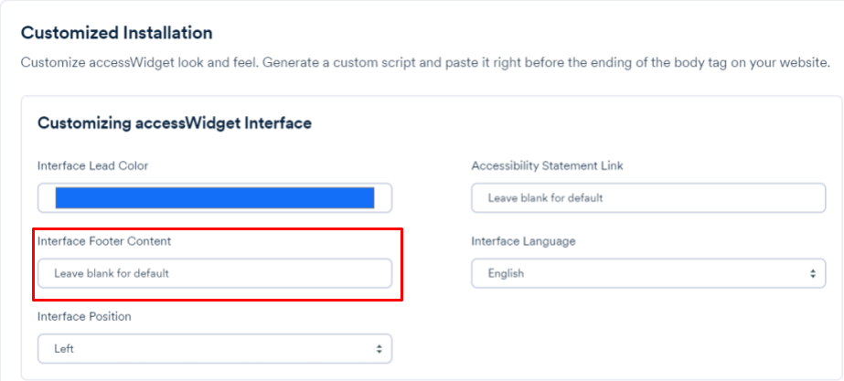 Screenshot of customizing interface