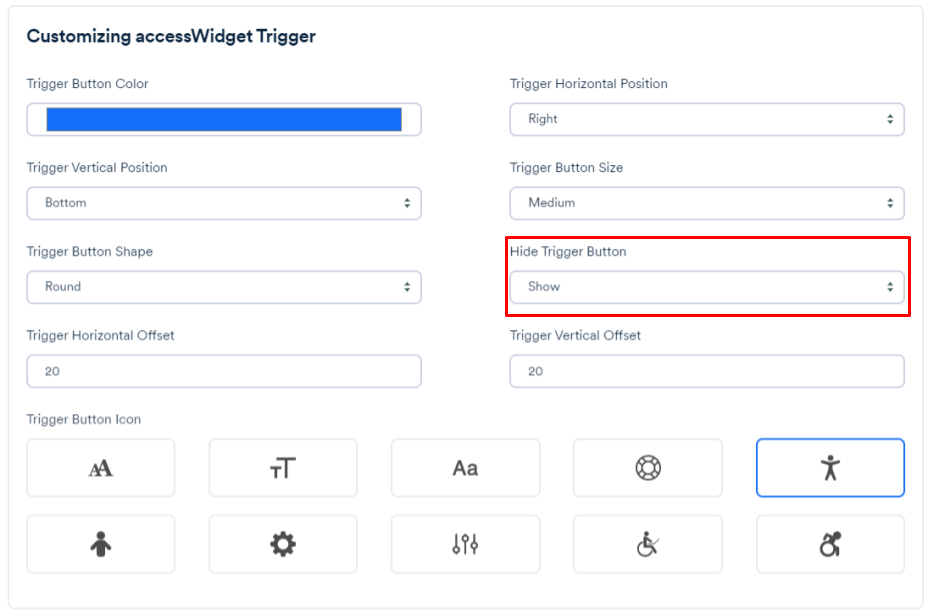 Screenshot of hide trigger